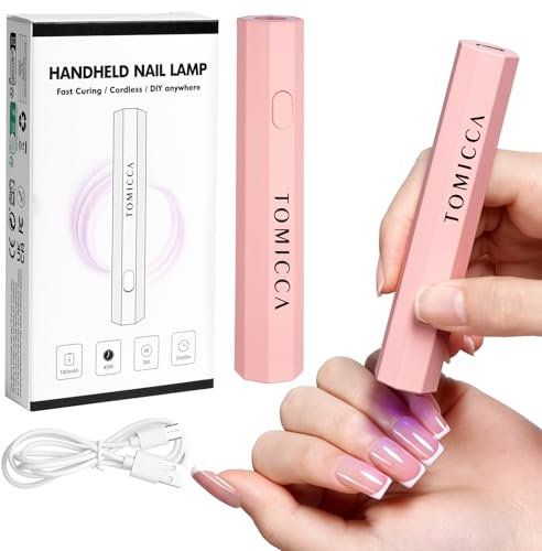 TOMICCA UV Nail Lamp, Mini UV LED Nail Lamp Handheld for Gel Nails, Portable Nail Dryer Rechargeable USB Cordless, UV Light Lamp with 2 Timers for Fast Drying, Pink
