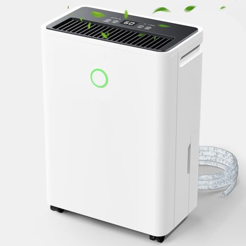 Deshumidificador Eléctrico 12L/Día, Silencioso Deshumificadores de Humedad con Sensor de Humedad Automático, Pantalla Digital, Drenaje Continuo, Temporizador, Ideal para Apartamento, Sótano