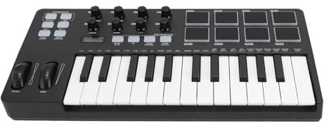 Usb Midi Keyboard Controller Arpeggiator, Velocity Control for Keypad, Mini Scale Mode Drum Pads Music Portable Software Gaming Keyboards