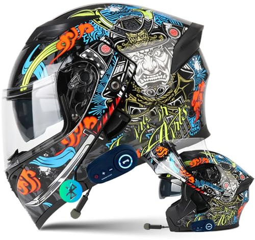 Byroads Bluetooth Casque Modulaire Intégré Homologué ECE,Modulable Casque Moto avec Double Visière Anti-buée pour Scooter,Mp3 pour Hommes et Femmes M~XXL
