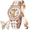 OLEVS Damen Rose Gold Automatikuhr Skelett Mechanisch Selbstaufzug Damen Elegant Luxus Kleid Schmetterling Diamant Weiß Keramik Armband Uhr Geschenk