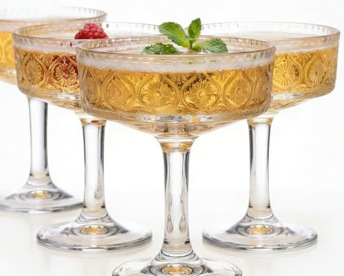 Srgeilzati Gerippte Coupé-Gläser 4 Stück | Martini-Gläser | Vintage-Cocktailgläser 20 cl