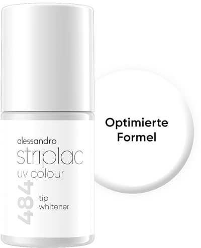 alessandro Striplac UV-Nagellack Tip Whitener - French Nails - Deckend & Kratzfest bis zu 15 Tage - Leichtes Auftragen - Schonende Abziehtechnologie- Vegan - Weiß, 6,5ml