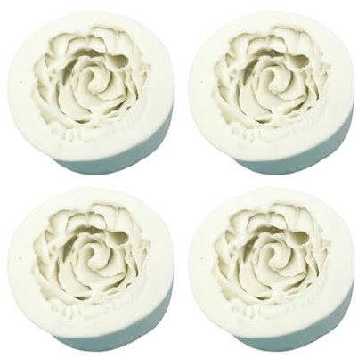 UEKPDM Rose Silicone Moulds, 4 Pack Flower Fondant Mould, 4.2cm | Food-Grade Silicone, Non-Stick, -20~180°C, 3cm Rose, for Fondant, Chocolate, Clay, Soap & Candle, Oven & Dishwasher Safe