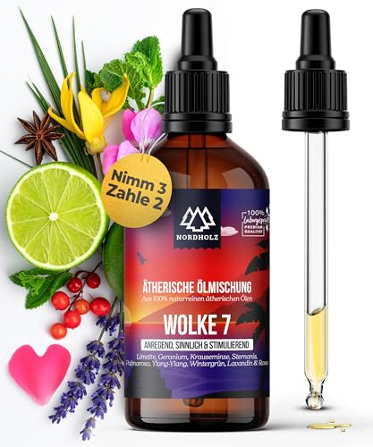 NORDHOLZ® Ätherische Öle [Mischung] Wolke 7 100ml [Naturrein] – Zart & himmlisch-floral – uftöl In höchster Pharmaqualität – Vegan, Laborgeprüft – Sauna, Diffusor & Aromatherapie