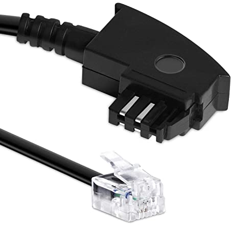 TPFNet 15m Modular-Kabel TAE-N Stecker an RJ11 Stecker 6P2C 2-polig 2-adrig belegt, Faxkabel Modemkabel zum Anschluss Nebengeräte Analog Fax Modem Router an TAE N Telefondose, Schwarz