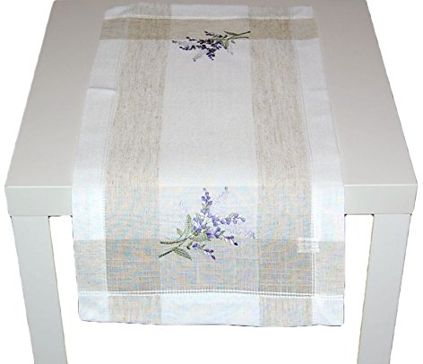 Tischdecke Leinenoptik Natur Lavendel mediterran Decke Läufer eckig Landhaus (Tischläufer 35x70 cm)