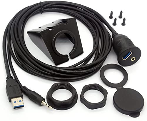 USB 3.0 cavo di montaggio a filo - USB 3.0 e 3.5mm Aux Extension Mount, Flush, Dash, Cavo di montaggio a pannello 1/8 AUX per il motociclo per barche di auto in bicicletta Stereo Android Wince GPS(2M)