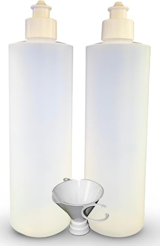 2 Pack Refillable 16 Ounce HDPE Squeeze Bottles With Push/Pull Button Top Dispenser Caps-Great For Lotions, Shampoos, Conditioners and Massage Oils From Earth's Essentials