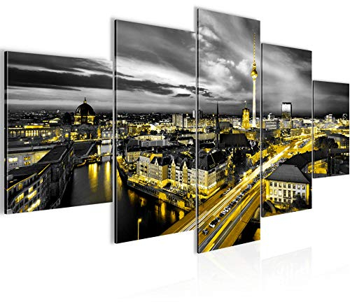 Runa Art - Bilder Berlin Skyline 200 x 100 cm 5 Teilig XXL Wanddekoration Design Schwarz Gelb 004351a