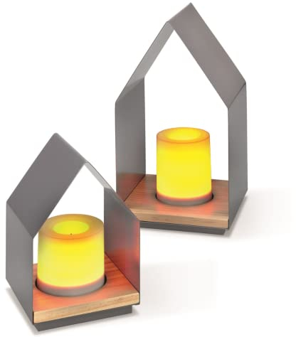 Batterie DekoleuchtenLENI Set - 5 Std. Timerbetrieb oder Dauerlicht - Kunststoffkerze mit Flackerlicht - (LxBxH):12x12x18cm & 15x15x30cm - Stimmungslampe Dekolampe Batterieleuchte - esotec 202005