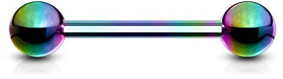 viva-adorno Universal Barbell Piercing Stab Zungenpiercing Brustpiercing Intimpiercing Stecker Hantel Edelstahl beschichtet Z310Z, 1,6x16x5mm, regenbogen