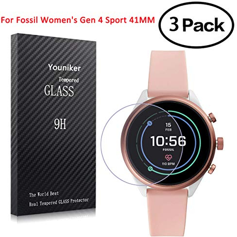 Youniker 3 Unidades Protector de Pantalla para Fossil Sport 41mm 2018 Cristal Vidrio Templado para Fossil Women Gen 4 Sport Smartwatch Cristal Templado Sin Burbujas
