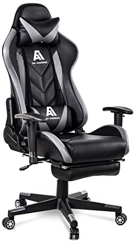 AA Products Gaming Chair High Back Ergonomic Computer Racing Chair Adjustable Office Chair with Footrest, Lumbar Support Swivel Chair - Grey
