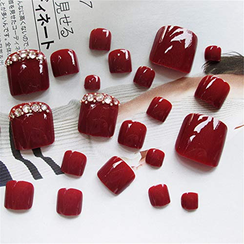 Fake Toenails, Personal Nail Art Toe Nails, Fashion Flower Pattern Rhinestone Nails Tips Nail Cover Nail Art Accessories for Women and Girls, 24 Pcs False Toe Nails + 2g Glue(ordinary)