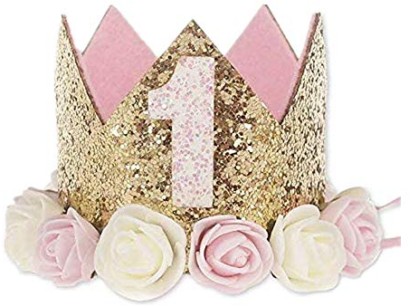 Voarge 1 Jahr Geburtstag Baby Krone, Geburtstag Krone Baby Geburtstagskrone Haarband Haarschmuck, Haarschmuck Stirnband Haarband Für Babys, Rosa