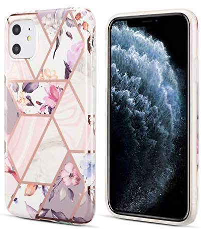 DEFBSC iPhone 11 Pro Max Marble Case, Flower Marble Pattern Case Soft TPU Bumper Shockproof Back Cover Case for 6.5 inch iPhone 11 Pro Max, Purple