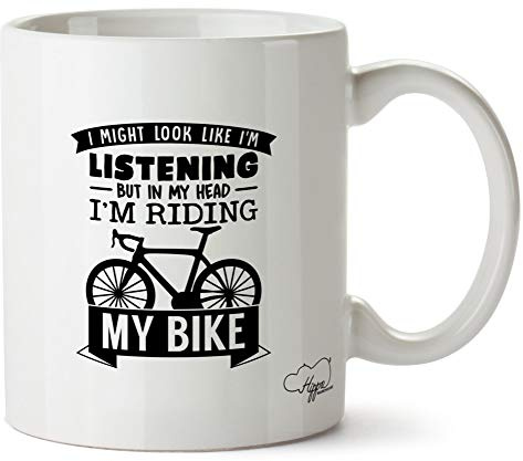Hippowarehouse I Might Look Like I'm Listening But in My Head I'm Riding My Bike Printed Mug Cup Ceramic 10oz