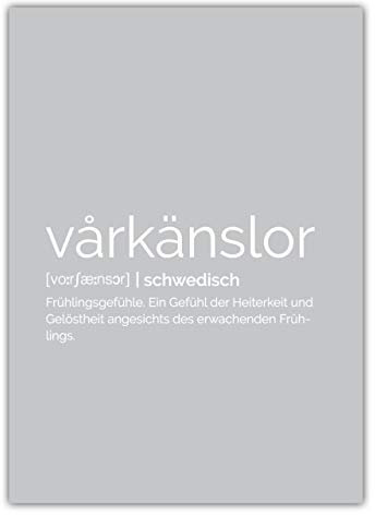 Premium Poster Druck Definition Vårkänslor Schwedisch | Typographie | 50x70cm, grau/weiß, seidenmatt, Qualitätsfarben | Wandbild, Wall Art, Dekoration | Minimalistisch, Skandi-Style, Modern, Nordic