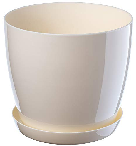 KADAX Élégant Pot de Fleurs, Pot à Plantes avec Soucoupe, Pot de Fleurs Rond, Pot de Fleurs en Plastique, Cache-Pot pour Fleurs, Pot de Fleurs Interieur Ø 12 cm Ivoire
