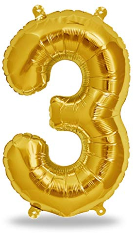 FUNXGO® Folienballon Zahl 3 Gold - Riesenzahl Ballon ca.100 cm - fliegt mit Helium - 3 geburtstag luftballon - Deko zum Geburtstage, Party, Hochzeiten - Ballon 3 Gold