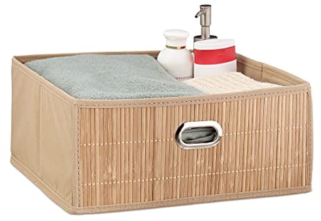Relaxdays Panier de Rangement en Bambou, Corbeille de Salle de Bain carrée, Plate, 14 x 31 x 31 cm, Pliante, Nature