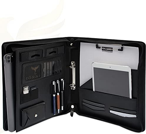 HÖRNER BERLIN Konferenzmappe DIN A4 I Schwarz I Echtes Leder I Präsentationsmappe I Aktenordner I Dokumentenmappe I Modernes Design I Damen & Herren I Aktentasche I Ringbuchordner I Dokumententasche