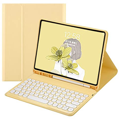 Disonbeir Keyboard Case for iPad Mini 7 A17 Pro 2024/ iPad Mini 6 2021 8.3 inch Cute Round Key Wireless Removable BT Color Keyboard Cover with Pencil Holder,Yellow