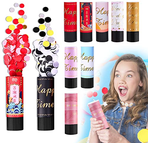 Papier Konfettikanone Hochzeit, Hillylolly 12cm Handheld Konfettikanone Geburtstag, 10 Buntes Party Popper Klein, Party Kanone Flitter, Babyparty Konfettikanone, für Kleine Geburtstagsfeiern