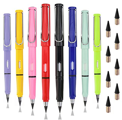 Yomaido Tintenlose Ewig Bleistifte 8 Stück, Ewiger Bleistift mit 8 Austauschbarem Graphitstift Kopf, Everlasting Pencil, Unbegrenzt Schreibender, Tintenlose Bleistifte