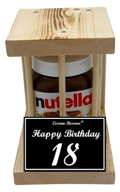 Nutella - Notfall Reserve - Holzstäbe - Nutella Glas (1 x 450 g) Happy Birthday 18 - Geschenk zum 18. Geburtstag