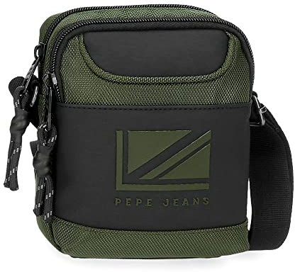 Pepe Jeans Bromley LDN Umhängetasche mit zwei Fächern, grün, 12 x 15 x 3,5 cm, Polyester mit Details aus Kunstleder
