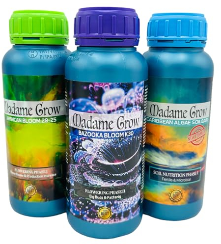 MADAME GROW - Organischer Dünger - Algendünger, Blüte- und Knospenstimulator - Gesunde Pflanzen - Explosive Knospen - Hochwertige Nährstoffe - KIT MADEIRA (3x500ml)