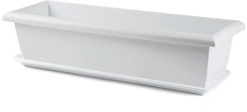 AC - Jardinera con Plato - Fabricado en Polipropileno - PLFT - Macetero para Jardin - Maceta para Plantas y Flores Rectangular de Plástico con Agujeros de Drenaje - 60 cm - Color Blanco