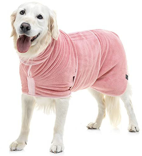 LLucky Paws® Hundebademantel – doppellagiger, Ultra-absorbierender & luxuriös weicher Bademantel Hund – Hunde in Minuten trocknen – Hundehandtuch & Hunde Bademantel in 1 (XS, Staubrosa)