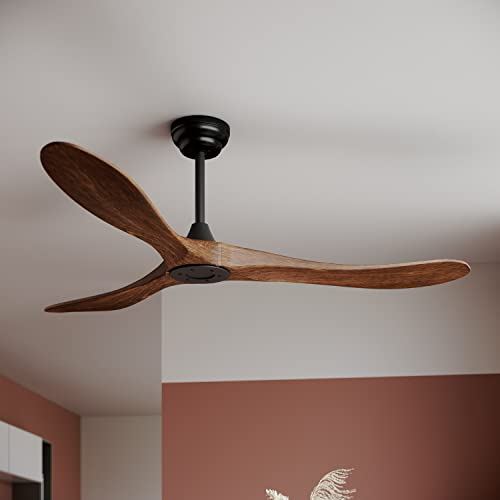 SONNI Deckenventilator mit Fernbedienung Holz leise ohne Beleuchtung 3 Flügel 5 Leistungsstufen Intelligente Zeiteinstellung Vintage DC Motor 150cm
