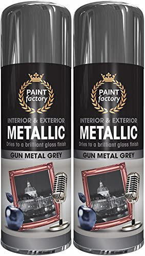 Q&H Metallic Gunmetal Grey Spray Paint for Cars - Aerosol Paints Apply On Furniture, Plastic, Metal, Wood, Decorative Items - Interior & Exterior Quick Drying Brilliant Gloss Finish Home 400ml (2)