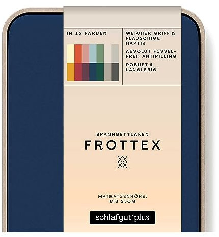schlafgut Frottex Spannbettlaken 180x200cm bis 200x200cm - Blue Deep - 75% Baumwolle, 25% Polyester, Oeko-TEX Zertifiziert - Matratzenhöhe bis 25 cm, Frottee Bettlaken