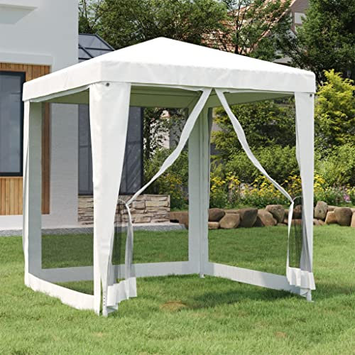 HOMIUSE Partyzelt Pavillon Grillpavillon Faltpavillon Verkaufsstand Gartenpavillon Gartenlaube Party Zelt Groß Bierzelt Faltzelt Grill Pavillions mit 4 Netz-Seitenwänden 2x2 m Weiß