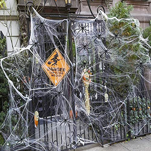Halloween Deko Set,200g Dehnbare Spinnennetze &40Künstliche Spinnen-Perfekt für Innen/Außen, Garten,Tür Fenster Kamin Häuser Spukhaus&Partyzubehör-Schaurige Atmosphäre für Ihre Feier