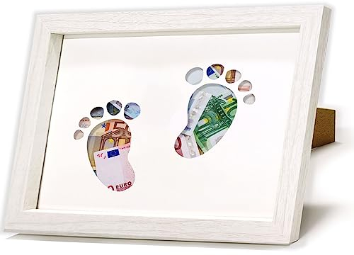 HSDSH Cadre Photo Empreintes Bébé, Cadeau d'argent de Cadre Photo 17 x 23 cm, Idée Cadeau pour Enfants, Jeunes Mamans et Papas, Cadre Bois et Verre Acrylique