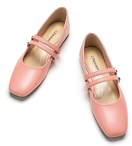 C.Paravano Mary Jane Schuhe Damen | Ballerinas Damen elegant | Flache Schuhe für Damen | Riemchenballerina Damen(40,Rosa)