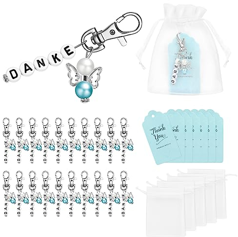 Danke Schutzengel Anhänger Gastgeschenke, 20 Stück Gastgeschenk Taufe Hochzeit Geschenk mit Dankeskarte, Organzabeutel, Schutzengel Schlüsselanhänger Set für Geburtstag Taufe Hochzeit Kommunion Party