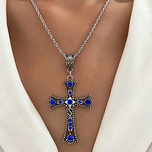 Wendalern Gothic-Diamant-Kreuz-Halskette Zierliche Blaue Kristall-Kreuz-Halskette Punk Eingelegt Zirkon Kreuz Choker Halskette Religiösen Kreuz Anhänger Halskette Y2k Schmuck Für Frauen Mädchen