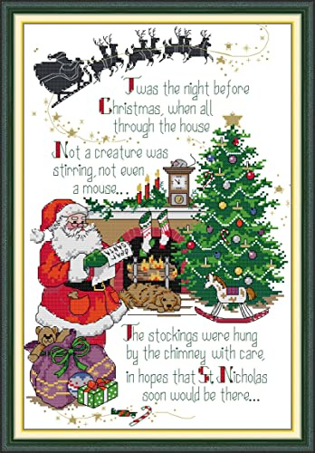 CaptainCrafts Cross Stitch Kits, Christmas Stamped Cross Stitch Preprinted 11CT Fabric Cross Stitch DIY Art Embroidery Kits for Adults (Stamped 11CT, Merry Christmas)