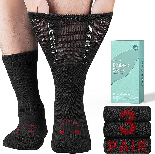 Rahhint Extra Wide Merino Wool Diabetic Socks for Men & Women, Seamless Toe loose fit, Soft Top No Binding Cuff (3 Pairs, Size3-15)