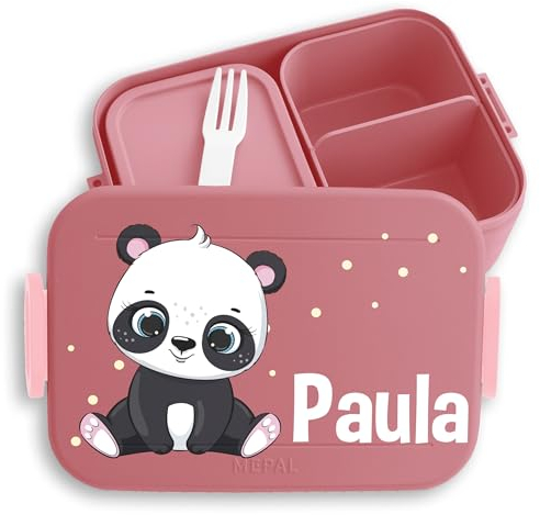 Kinder Bento Box Midi Lunchbox für Mepal Bentobox - Panda süß Padabären Pandabär - 900 ml - Rosa - personalierte personalisierte brotdose name pandabären snackbox einteilung dose brotbox junge