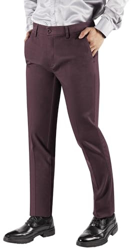 RE&X Pantaloni Uomo Lavoro Slim Chino Tasche Americano Pantaloni Uomo Eleganti（Porpora - 48)