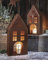 2X Windlicht Haus aus Metall mit Echt Rost Finish, Kerzenhalter 45 + 55 cm hoch, Dekohaus, Garten-Deko für Draußen