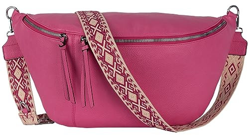 Bauchtasche Umhängetasche Crossbody-Bag Hüfttasche Kunstleder Italy-Design (Peach)